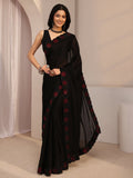Black Embellished Chiffon Saree With Unstiched Blouse Piece